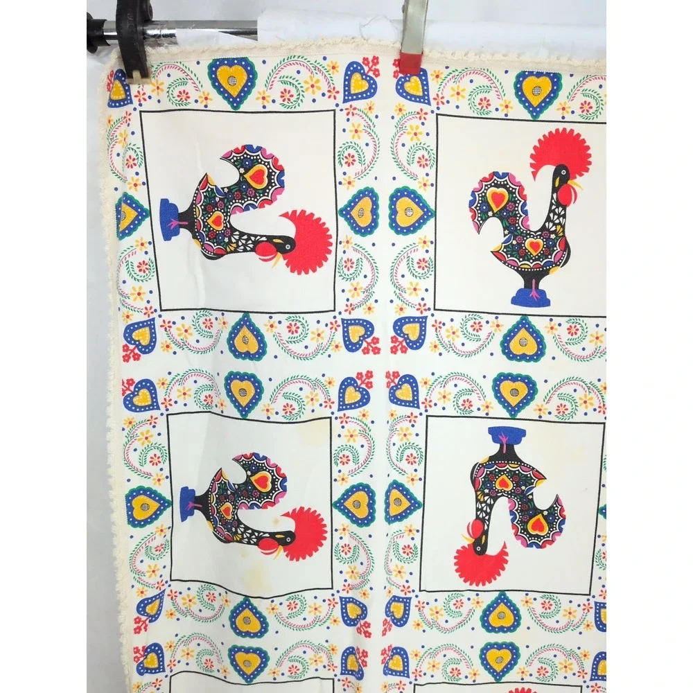 Linen Cotton Portugal Good Luck Rooster Tablecloth  55x73 Folk Art Dala Fabric